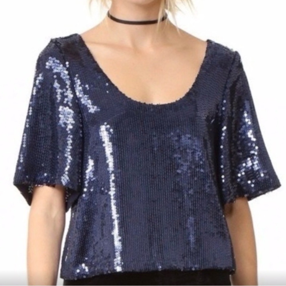 Free People - circa 2010 - Midnight Blue Sequin crop Blouse